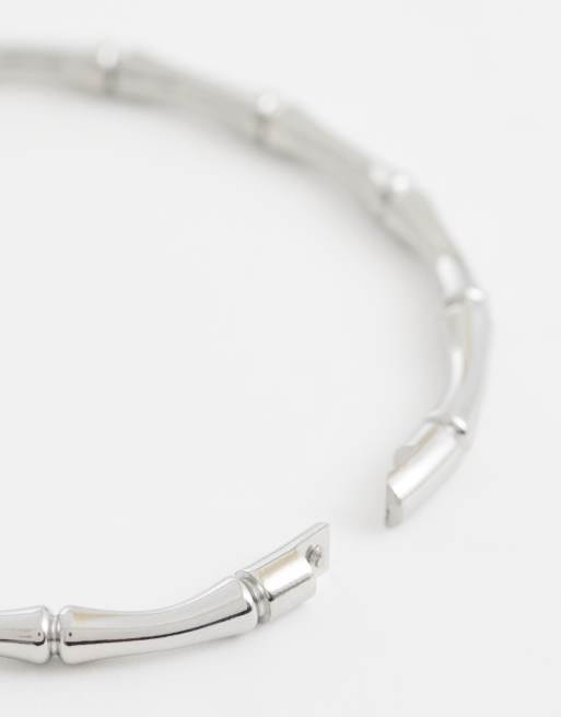 ASOS DESIGN  Silberfarbener Armreif aus wasserfestem Edelstahl mit Bambus-Design  | ASOS