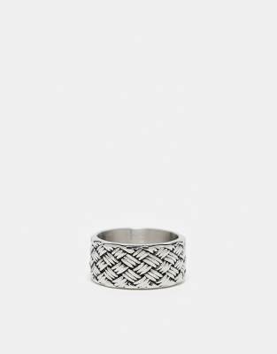 ASOS DESIGN – Silberfarbener Bandring aus wasserfestem Edelstahl mit Flechtstruktur - view 1