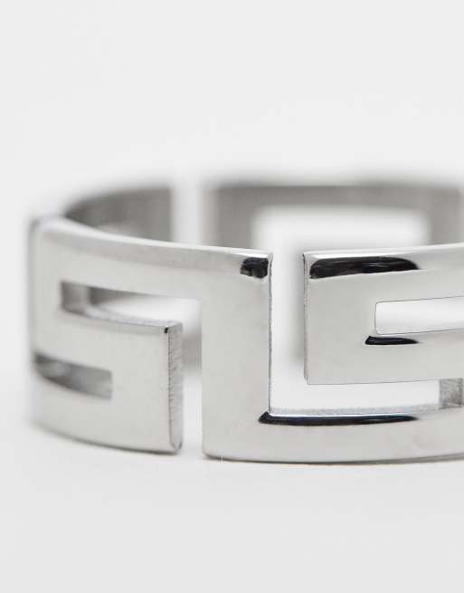ASOS DESIGN – Silberfarbener Bandring aus wasserfestem Edelstahl mit griechischem Wellenmuster , 2 von 4
