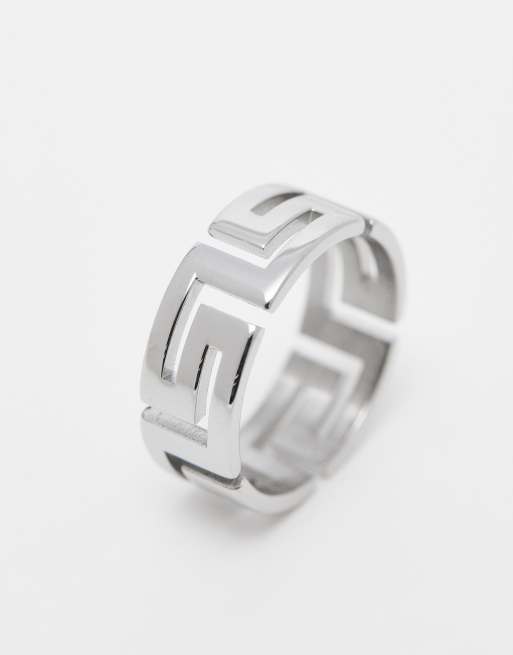 ASOS DESIGN – Silberfarbener Bandring aus wasserfestem Edelstahl mit griechischem Wellenmuster , 3 von 4