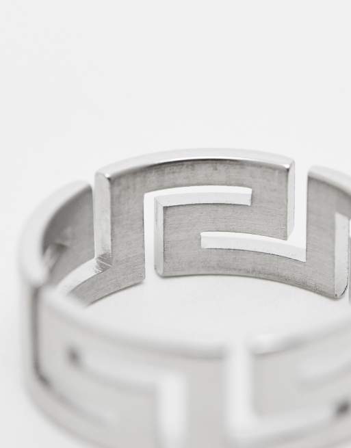 ASOS DESIGN – Silberfarbener Bandring aus wasserfestem Edelstahl mit griechischem Wellenmuster , 4 von 4