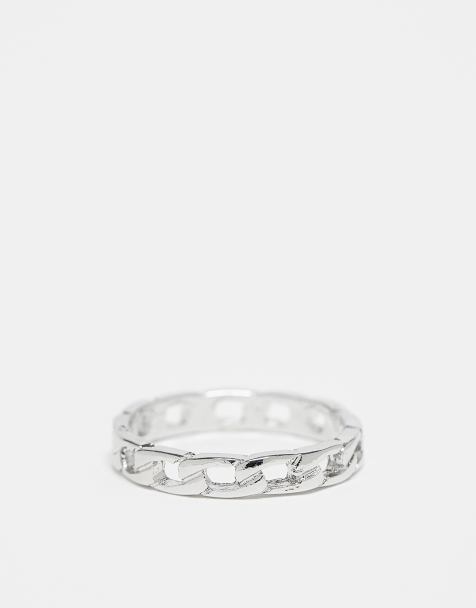 ASOS DESIGN – Silberfarbener Bandring mit Kettenverbindung - view 1