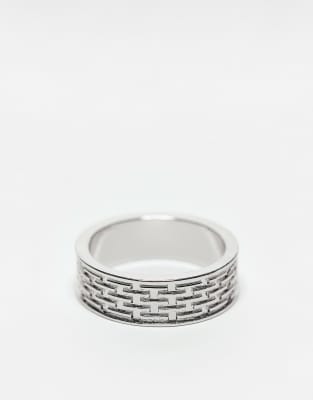 ASOS DESIGN – Silberfarbener Bandring mit Korbflechtmuster - view 1