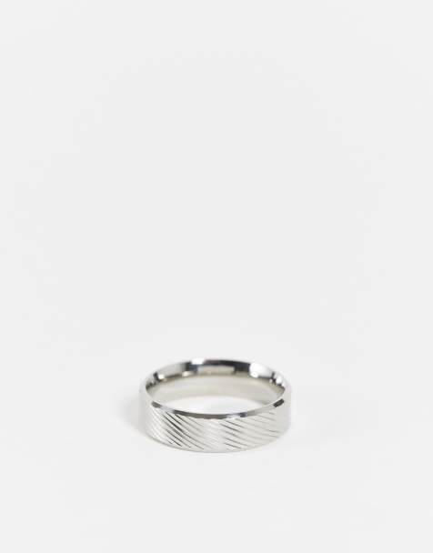 ASOS DESIGN – Silberfarbener, beweglicher Bandring aus wasserfestem Edelstahl mit horizontaler Prägung - view 1