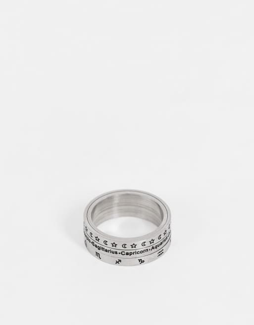 ASOS DESIGN – Silberfarbener, beweglicher Bandring aus wasserfestem Edelstahl mit Sternzeichen-Design – SILVER