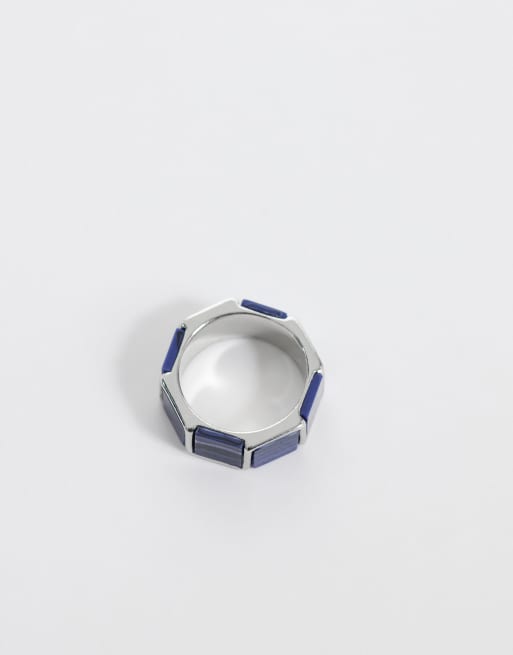 ASOS DESIGN – Silberfarbener, eckiger Ring mit Lapislazuli-Imitat in Blau, 3 von 3