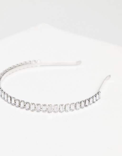 ASOS DESIGN – Silberfarbener Haarreif mit transparentem Strass-Stabdetail, 2 von 4
