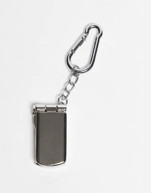 ASOS DESIGN – Silberfarbener Jeans-Taschenanhänger mit Karabiner- und Klapphandy-Design, 2 von 3