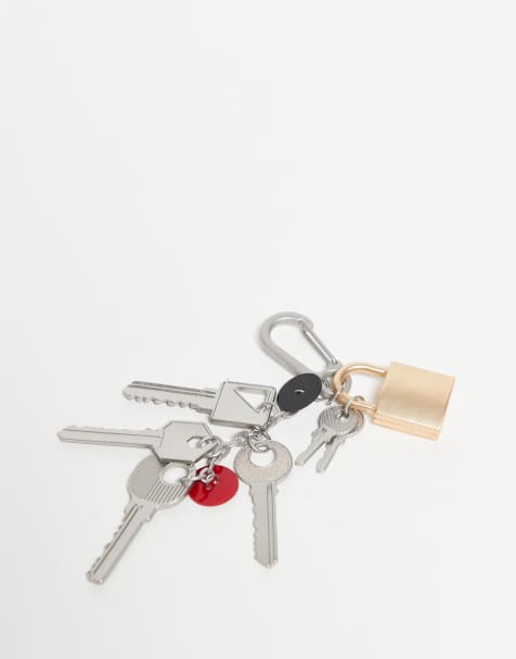 ASOS DESIGN – Silberfarbener Jeansclip/Taschenanhänger im Karabiner-Design mit Schlüssel- und Vorhängeschloss - view 1