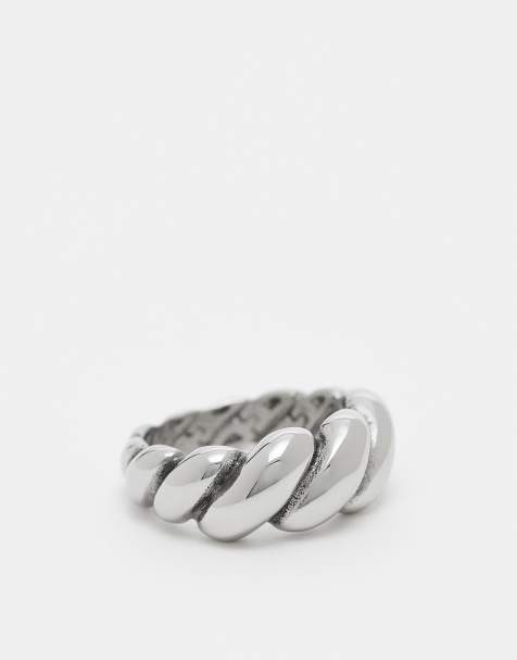 ASOS DESIGN – Silberfarbener Ring aus wasserfestem Edelstahl in gedrehter Seiloptik - view 1