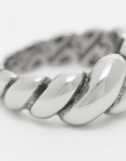 ASOS DESIGN – Silberfarbener Ring aus wasserfestem Edelstahl in gedrehter Seiloptik, 2 von 3
