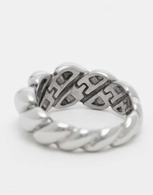 ASOS DESIGN – Silberfarbener Ring aus wasserfestem Edelstahl in gedrehter Seiloptik, 3 von 3