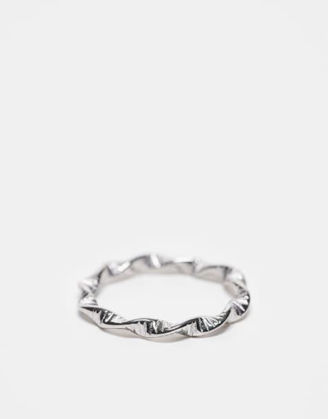 ASOS DESIGN – Silberfarbener Ring aus wasserfestem Edelstahl in verdrehter Seiloptik - view 1
