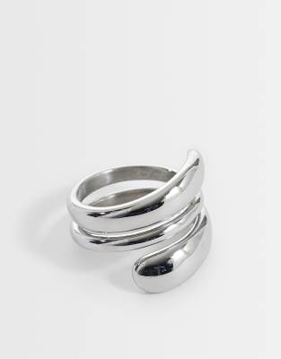 Silberfarbener Ring aus wasserfestem Edelstahl mit doppeltem Wickeldesign Silber L