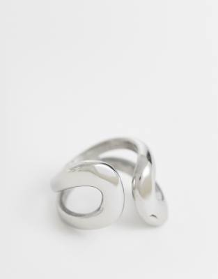Silberfarbener Ring aus wasserfestem Edelstahl mit offenem Wickeldesign Silber M