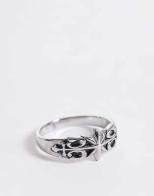 Silberfarbener Ring aus wasserfestem Edelstahl mit Sternchenmotiv und Muster Silber S