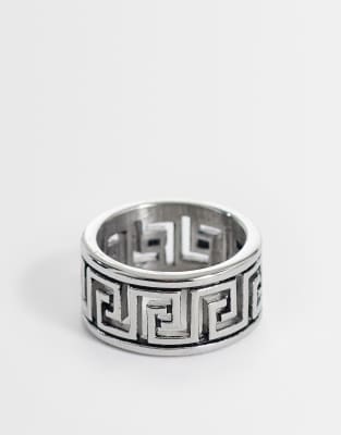 Silberfarbener Ring aus wasserfestem Edelstahl mit wellenförmigem Muster im griechischen Stil Silber XL