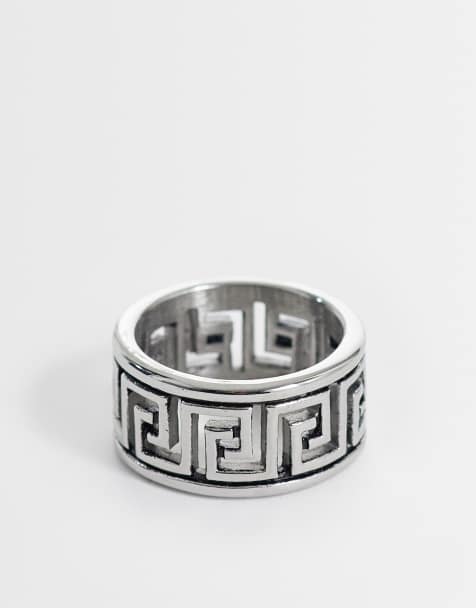 ASOS DESIGN – Silberfarbener Ring aus wasserfestem Edelstahl mit wellenförmigem Muster im griechischen Stil - view 1