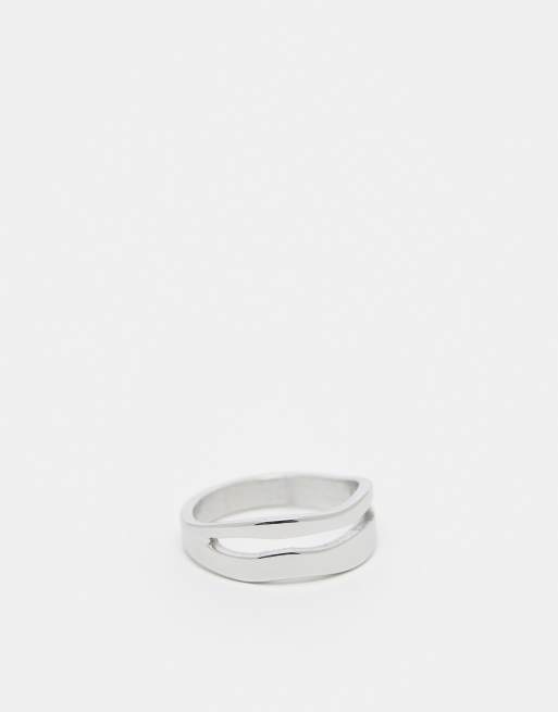 ASOS DESIGN – Silberfarbener Ring aus wasserfestem Edelstahl mit zweireihigem, geschmolzenem Design