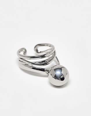 ASOS DESIGN - Silberfarbener Ring im Bänder-Design mit Kugelanhänger