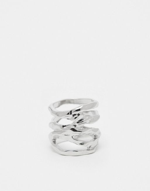 FhyzicsShops DESIGN – Silberfarbener Ring im geschmolzenem Wickeldesign