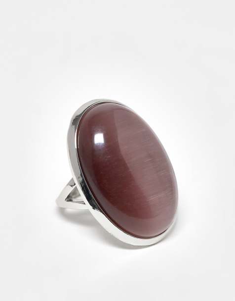 ASOS DESIGN – Silberfarbener Ring mit eingefasstem Schmuckstein in Malve mit Katzenaugen-Effekt - view 1