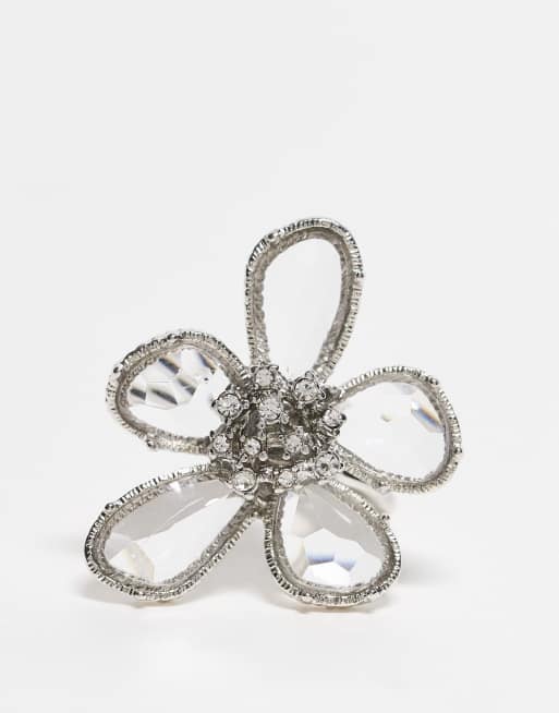 ASOS DESIGN – Silberfarbener Ring mit Strass-Blumendesign