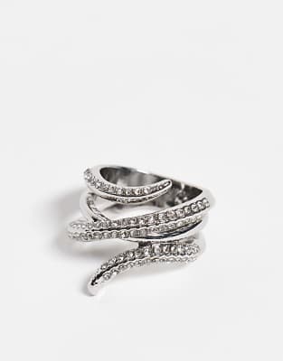 ASOS DESIGN - Silberfarbener Ring mit Wickeldesign und Strassverzierung