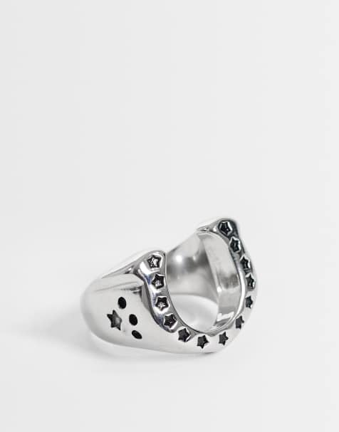 ASOS DESIGN – Silberfarbener Siegelring aus wasserfestem Edelstahl im Hufeisen-Design mit Sternchenbesatz - view 1