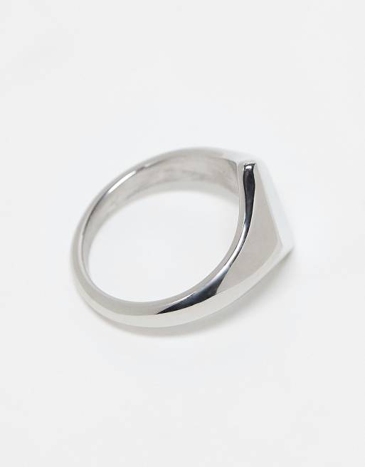 ASOS DESIGN Silberfarbener Siegelring aus wasserfestem Edelstahl mit geometrischem Design ASOS