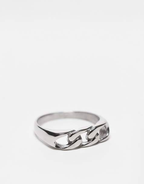 ASOS DESIGN – Silberfarbener Siegelring aus wasserfestem Edelstahl mit Kettenglied-Detail - view 1
