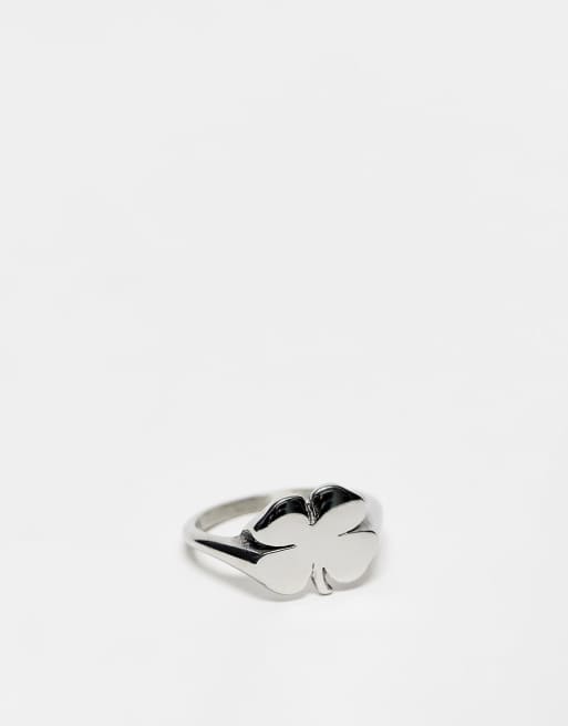 ASOS DESIGN – Silberfarbener Siegelring mit vierblättrigem Kleeblatt aus wasserfestem Edelstahl