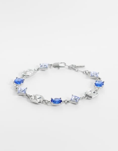 ASOS DESIGN – Silberfarbenes Armband mit eingefassten, ovalen und rautenförmigen Schmucksteinen in Blautönen - view 1