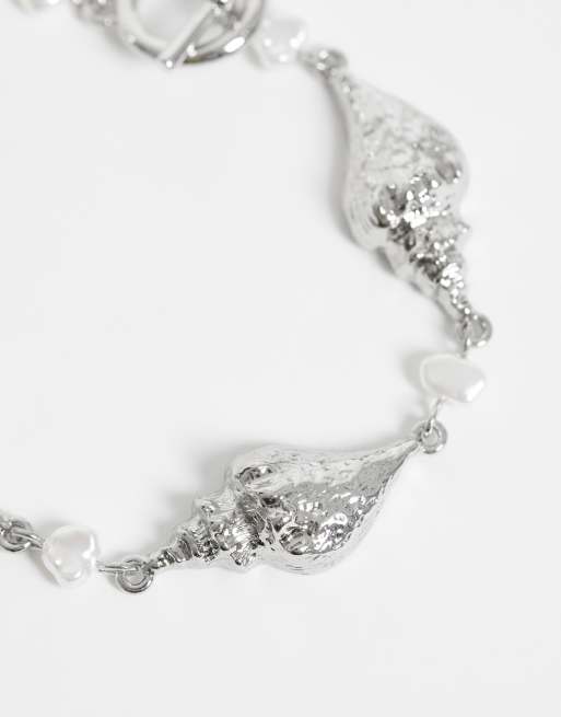 ASOS DESIGN – Silberfarbenes Armband mit T-Steg und Muschelschalen-Gliedern, 3 von 3