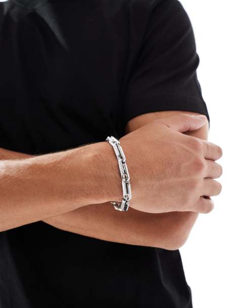 ASOS DESIGN – Silberfarbenes, breites Festival-Armband aus wasserfestem Edelstahl mit geprägtem Detail - view 1