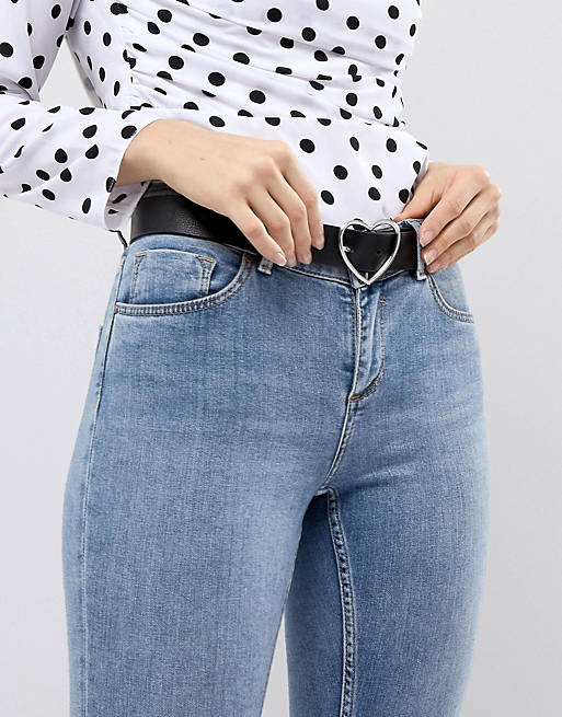 ASOS DESIGN – Silberner Taillen- und Hüftgürtel für Jeans mit herzförmiger Schnalle