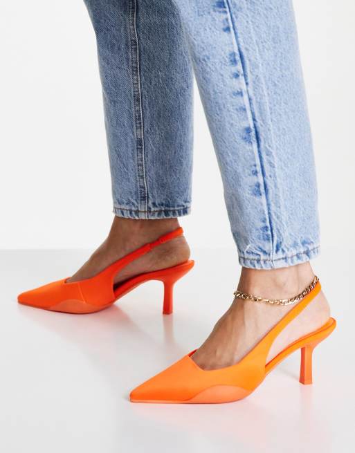 ASOS DESIGN - Silent - Scarpe con tacco medio e cinturino sul retro arancioni