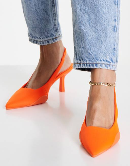 ASOS DESIGN Silent Schuhe in Orange mit mittelhohem Absatz und Fersenriemen ASOS