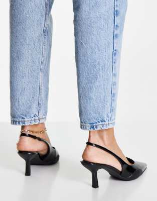 black mid heel slingback shoes