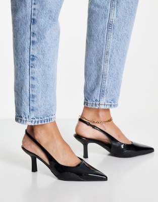 black mid heel slingback shoes