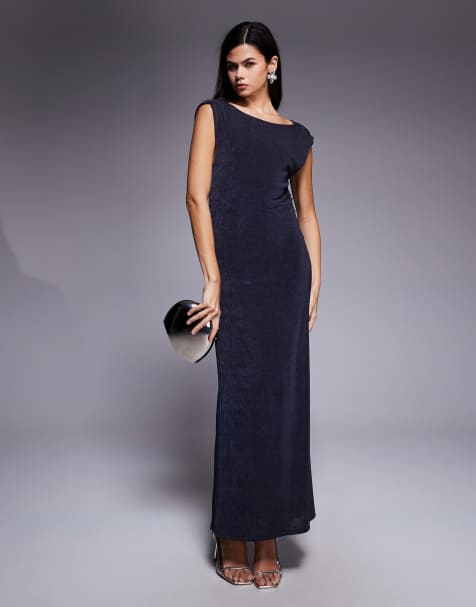 ASOS DESIGN – Silkig maxiklänning med drapering baktill och hög krage - view 1