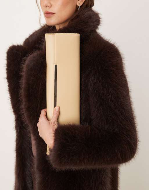 ASOS DESIGN silm elongated clutch bag with bar detail in buttermilk, 2 of 4