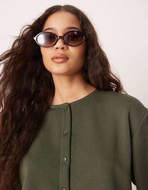 ASOS DESIGN silm oval sunglasses in tort with metal arms, 3 of 3