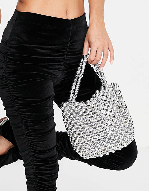 ASOS DESIGN silver ball embellishment grab clutch bag