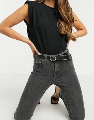 black and silver circle buckle belt