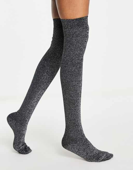 Silver thigh high clearance socks