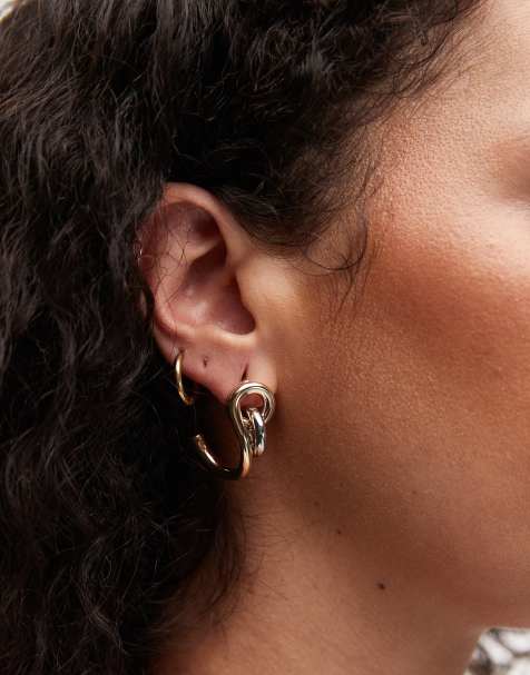 ASOS DESIGN – Silver- och guldfärgade creoler med knuten design - view 1