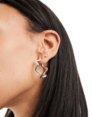 ASOS DESIGN silver plated 25mm hinge hoop earrings with wiggle design