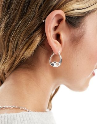 ASOS DESIGN silver plated 25mm hoop earrings with twist middle design