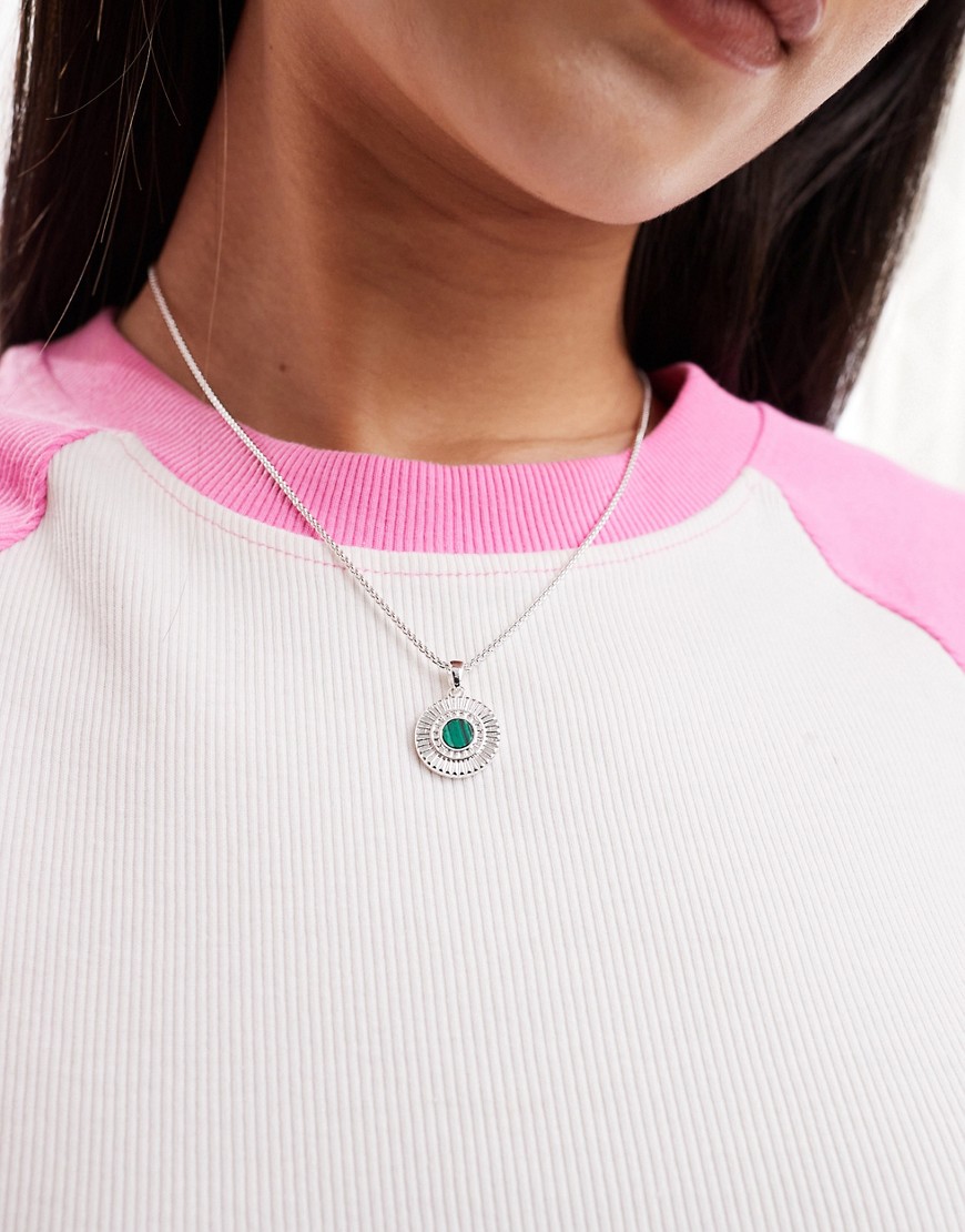 ASOS DESIGN silver plated adjustable necklace with malachite look coin pendant